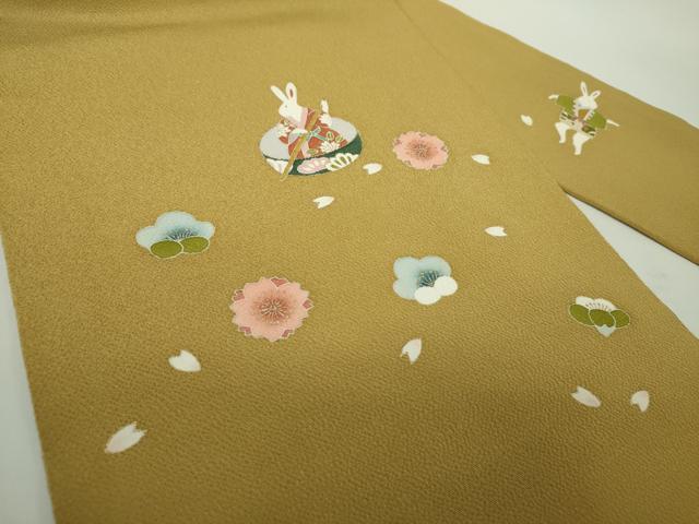 平和屋着物●九寸名古屋帯　兎　一寸法師　舞桜　鬼しぼ縮緬　金彩　正絹　逸品　未使用　DABE5321ps