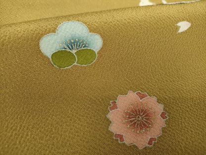 平和屋着物●九寸名古屋帯　兎　一寸法師　舞桜　鬼しぼ縮緬　金彩　正絹　逸品　未使用　DABE5321ps