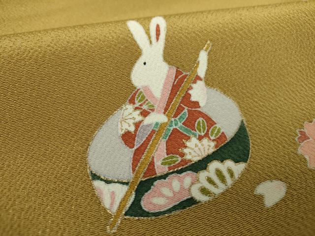 平和屋着物●九寸名古屋帯　兎　一寸法師　舞桜　鬼しぼ縮緬　金彩　正絹　逸品　未使用　DABE5321ps