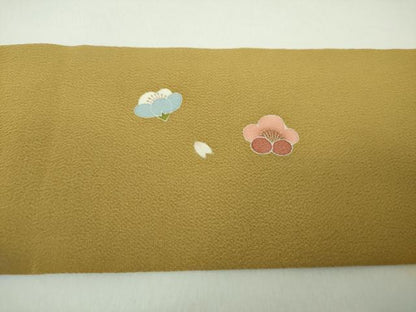 平和屋着物●九寸名古屋帯　兎　一寸法師　舞桜　鬼しぼ縮緬　金彩　正絹　逸品　未使用　DABE5321ps