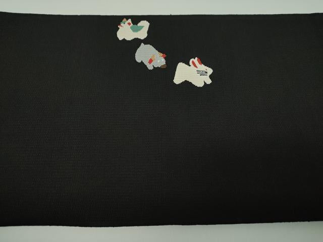 平和屋着物●八寸名古屋帯　すくい織　十二支　干支　黒地　正絹　逸品　DABE5322ps