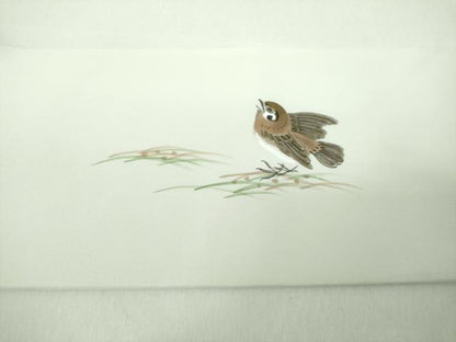 平和屋着物●塩瀬　九寸名古屋帯　作家物　手描き　雀　正絹　逸品　DABE5325ps