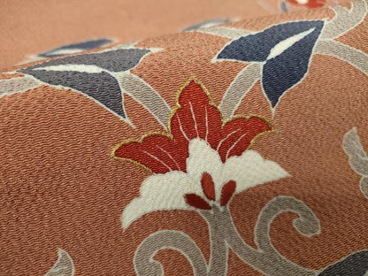 平和屋着物●九寸名古屋帯　刺繍　更紗花唐草文　金彩　正絹　逸品　未使用　DABE5328ps