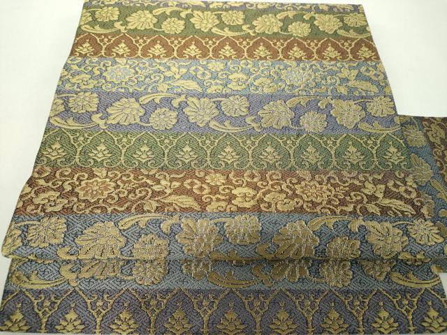 平和屋着物●九寸名古屋帯　横段更紗花文　金糸　正絹　逸品　DABE5333ps