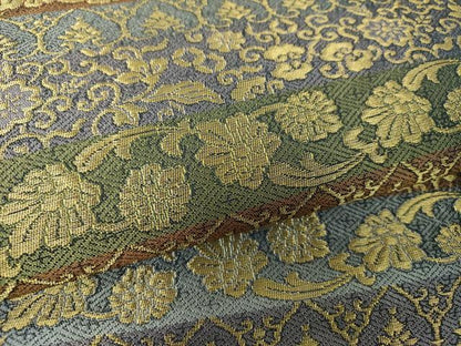 平和屋着物●九寸名古屋帯　横段更紗花文　金糸　正絹　逸品　DABE5333ps