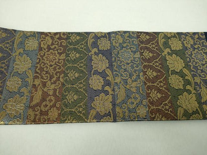 平和屋着物●九寸名古屋帯　横段更紗花文　金糸　正絹　逸品　DABE5333ps