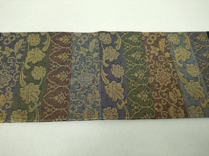 平和屋着物●九寸名古屋帯　横段更紗花文　金糸　正絹　逸品　DABE5333ps