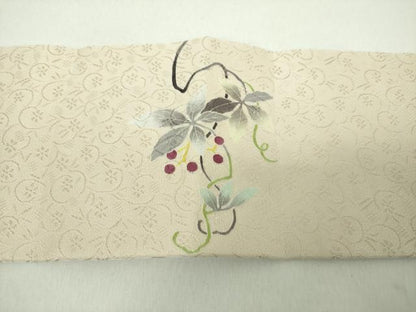 平和屋着物●九寸名古屋帯　友禅　南天文　正絹　逸品　未使用　DABE5334ps