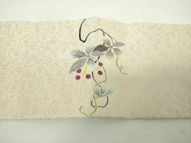 平和屋着物●九寸名古屋帯　友禅　南天文　正絹　逸品　未使用　DABE5334ps