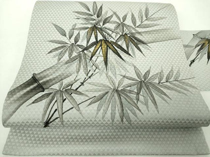 平和屋着物●九寸名古屋帯　作家物　手描き　笹竹文　金彩　正絹　逸品　DABE5337ps