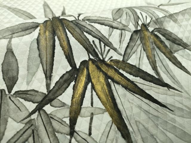 平和屋着物●九寸名古屋帯　作家物　手描き　笹竹文　金彩　正絹　逸品　DABE5337ps
