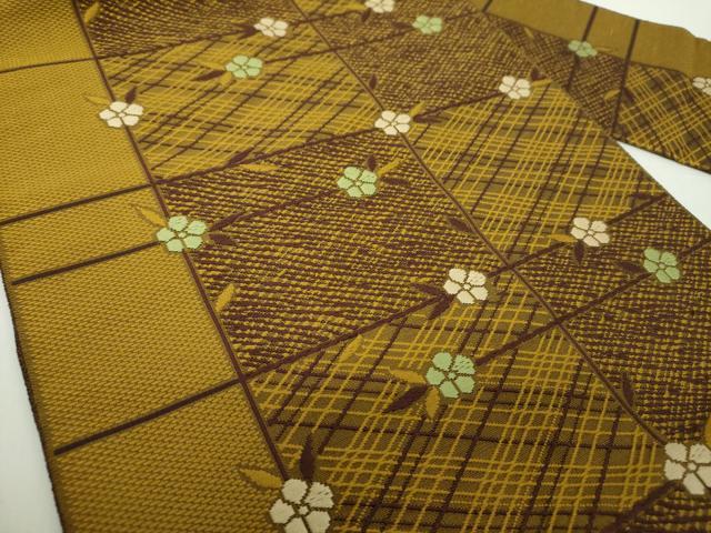 平和屋着物●本場筑前博多織　八寸名古屋帯　格子花文　正絹　逸品　DABE5339ps