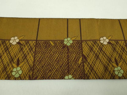 平和屋着物●本場筑前博多織　八寸名古屋帯　格子花文　正絹　逸品　DABE5339ps