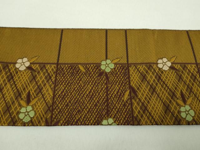 平和屋着物●本場筑前博多織　八寸名古屋帯　格子花文　正絹　逸品　DABE5339ps