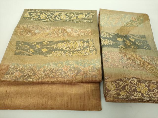 平和屋着物●名門　しょうざん　生紬　紙屋川伝承　絹漉貴　つけ帯　横段鳳凰花文　金糸　正絹　逸品　DABE5341ps