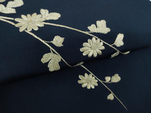 平和屋着物●塩瀬　九寸開き名古屋帯　総刺繍　枝花文　銀糸　正絹　逸品　DABE5349ps