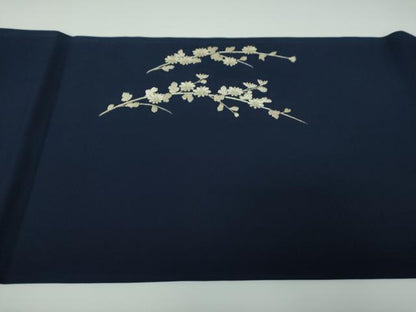 平和屋着物●塩瀬　九寸開き名古屋帯　総刺繍　枝花文　銀糸　正絹　逸品　DABE5349ps