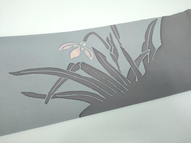 平和屋着物●塩瀬　九寸名古屋帯　ろうけつ染め　草花文　正絹　逸品　DABE5352ps