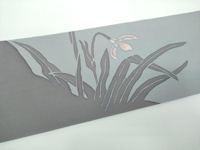 平和屋着物●塩瀬　九寸名古屋帯　ろうけつ染め　草花文　正絹　逸品　DABE5352ps