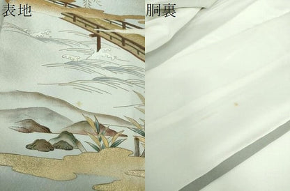 平和屋着物●訪問着　渡橋風景文　暈し染め　金銀彩　正絹　逸品　DABE5358ps