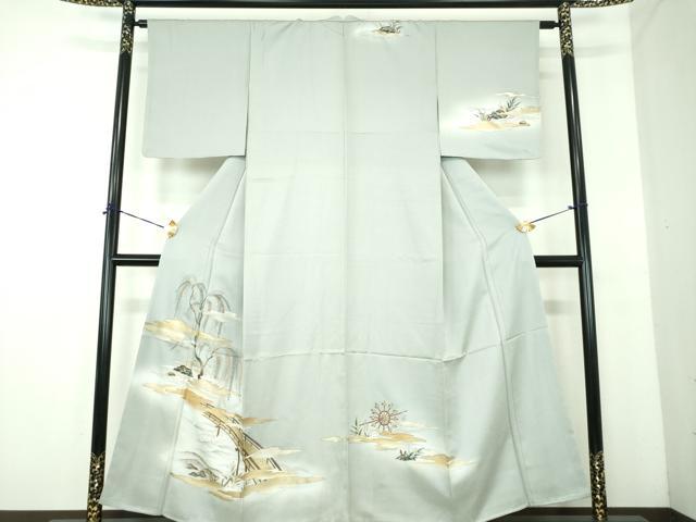 平和屋着物●訪問着　渡橋風景文　暈し染め　金銀彩　正絹　逸品　DABE5358ps