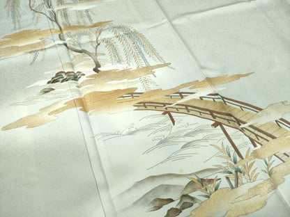 平和屋着物●訪問着　渡橋風景文　暈し染め　金銀彩　正絹　逸品　DABE5358ps