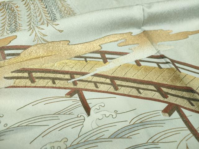 平和屋着物●訪問着　渡橋風景文　暈し染め　金銀彩　正絹　逸品　DABE5358ps