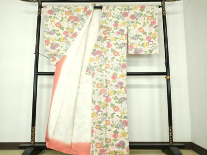 平和屋着物●上質な小紋　総絞り　草花文　正絹　逸品　DABE5363ps