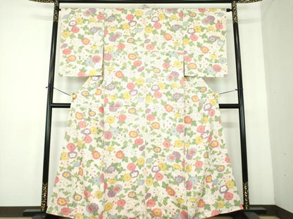 平和屋着物●上質な小紋　総絞り　草花文　正絹　逸品　DABE5363ps