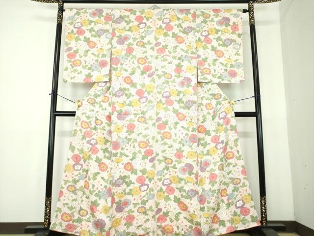 平和屋着物●上質な小紋　総絞り　草花文　正絹　逸品　DABE5363ps