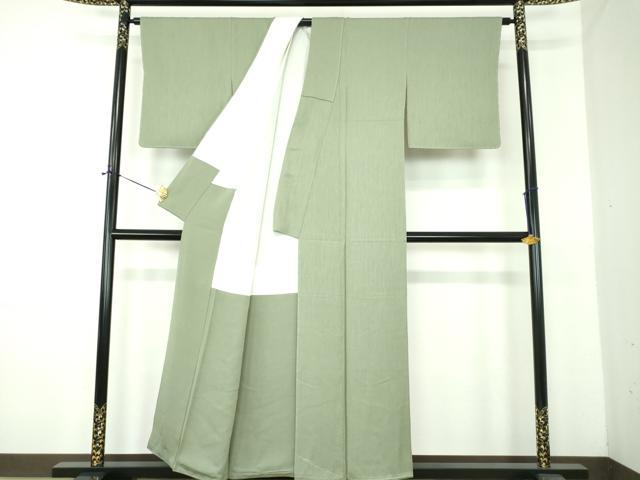 平和屋着物●上質な色無地　霞縞地紋　山鳩色　正絹　逸品　未使用　DABE5365ps