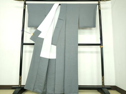 平和屋着物●上質な色無地　花尽くし地紋　藍墨茶色　正絹　逸品　DABE5369ps