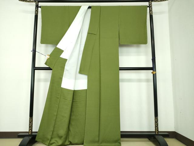 平和屋着物●上質な色無地　霞地紋　濃松葉色　正絹　逸品　DABE5370ps