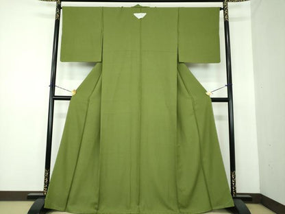 平和屋着物●上質な色無地　霞地紋　濃松葉色　正絹　逸品　DABE5370ps