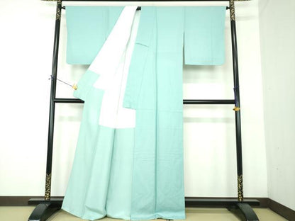 平和屋着物●上質な色無地　霞地紋　白群色　正絹　逸品　未使用　DABE5371ps