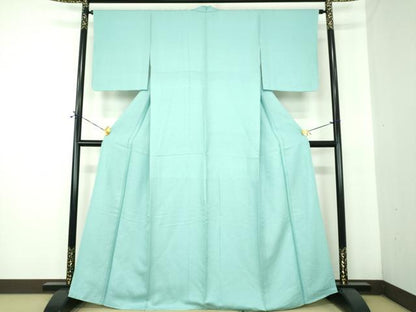 平和屋着物●上質な色無地　霞地紋　白群色　正絹　逸品　未使用　DABE5371ps