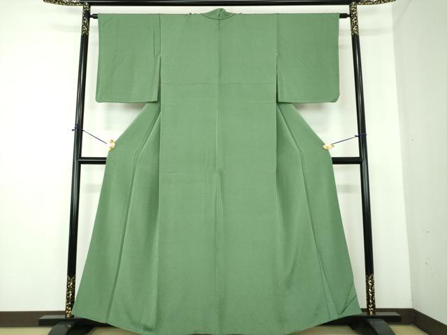 平和屋着物●上質な色無地　鬼しぼ縮緬　老竹色　正絹　逸品　DABE5374ps