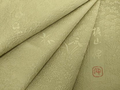 平和屋着物●本加賀友禅作家　梶山伸監修　色無地　吉祥花地紋　榛色　正絹　逸品　DABE5376ps