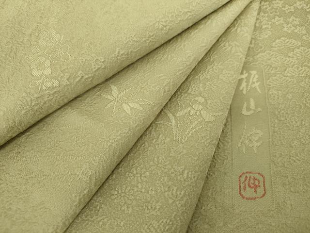 平和屋着物●本加賀友禅作家　梶山伸監修　色無地　吉祥花地紋　榛色　正絹　逸品　DABE5376ps