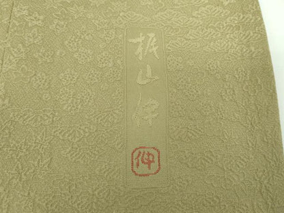 平和屋着物●本加賀友禅作家　梶山伸監修　色無地　吉祥花地紋　榛色　正絹　逸品　DABE5376ps