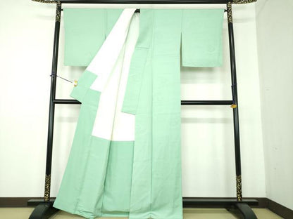 平和屋着物●上質な色無地　草花地紋　青磁色　正絹　逸品　未使用　DABE5377ps