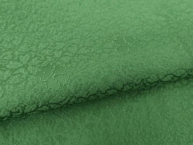 平和屋着物●上質な色無地　桜地紋　緑青色　正絹　逸品　DABE5379ps