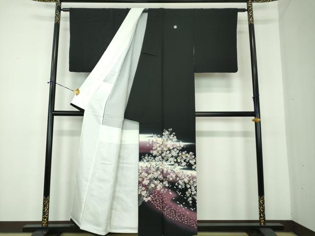 平和屋着物●豪華黒留袖　刺繍　夜桜　暈し染め　金銀彩　やまと誂製　正絹　逸品　DABE5381ps