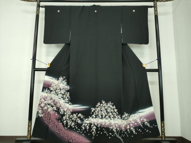 平和屋着物●豪華黒留袖　刺繍　夜桜　暈し染め　金銀彩　やまと誂製　正絹　逸品　DABE5381ps