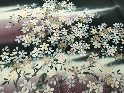 平和屋着物●豪華黒留袖　刺繍　夜桜　暈し染め　金銀彩　やまと誂製　正絹　逸品　DABE5381ps