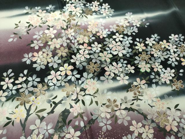平和屋着物●豪華黒留袖　刺繍　夜桜　暈し染め　金銀彩　やまと誂製　正絹　逸品　DABE5381ps