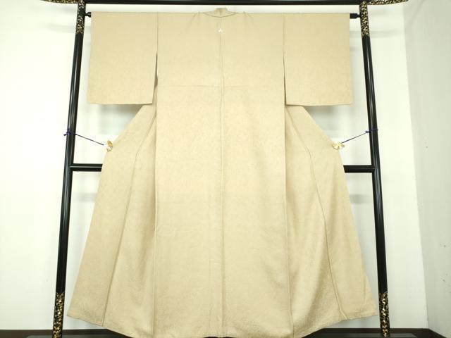 平和屋着物●上質な色無地　南天地紋　白橡色　正絹　逸品　DABE5383ps