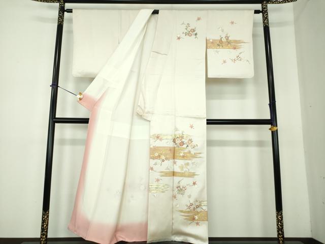 平和屋着物●訪問着　駒刺繍　舞蝶花鳥文　金彩　正絹　逸品　DABE5389ps