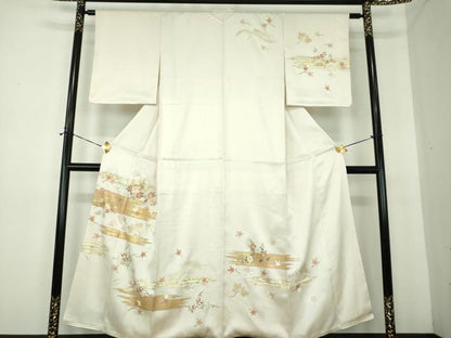 平和屋着物●訪問着　駒刺繍　舞蝶花鳥文　金彩　正絹　逸品　DABE5389ps