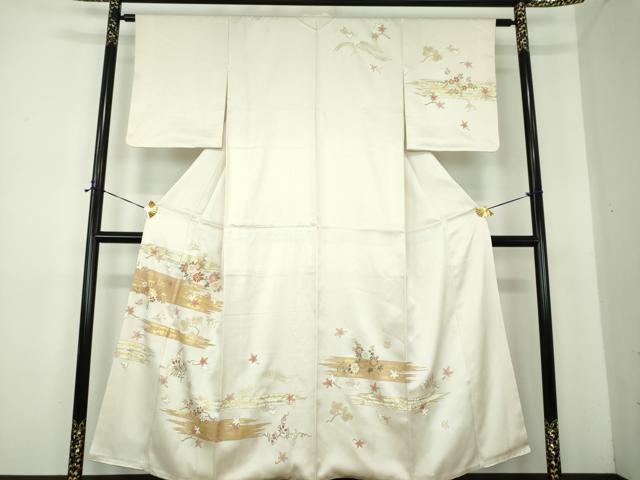 平和屋着物●訪問着　駒刺繍　舞蝶花鳥文　金彩　正絹　逸品　DABE5389ps